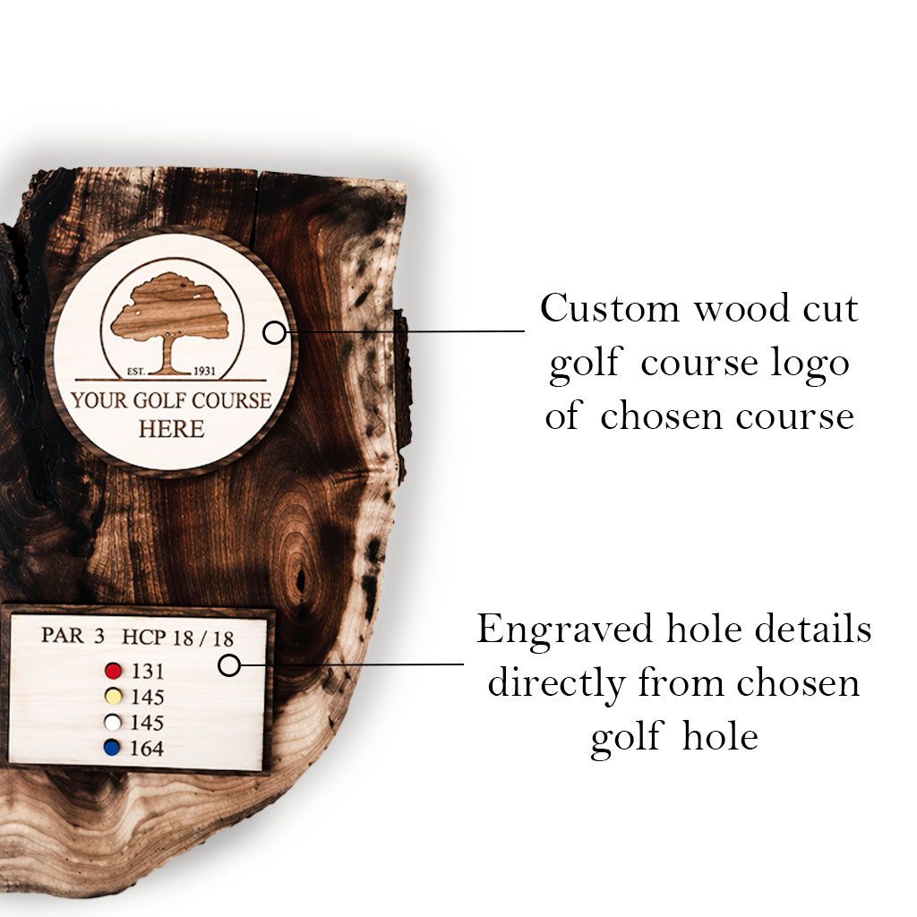 Exotic Wood Slab - Custom Golf Hole Wood Plaque – Personalized Course Art