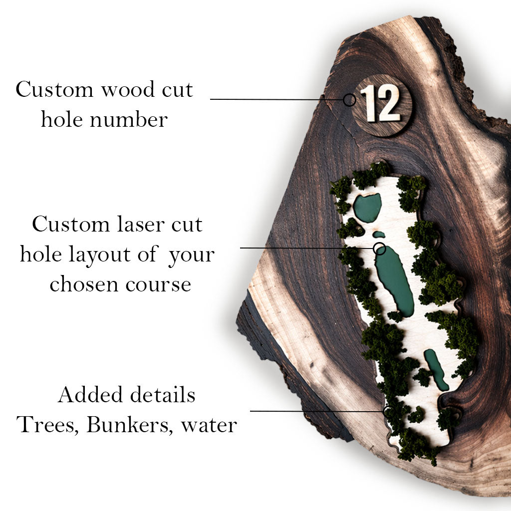 Exotic Wood Slab - Custom Golf Hole Wood Plaque – Personalized Course Art